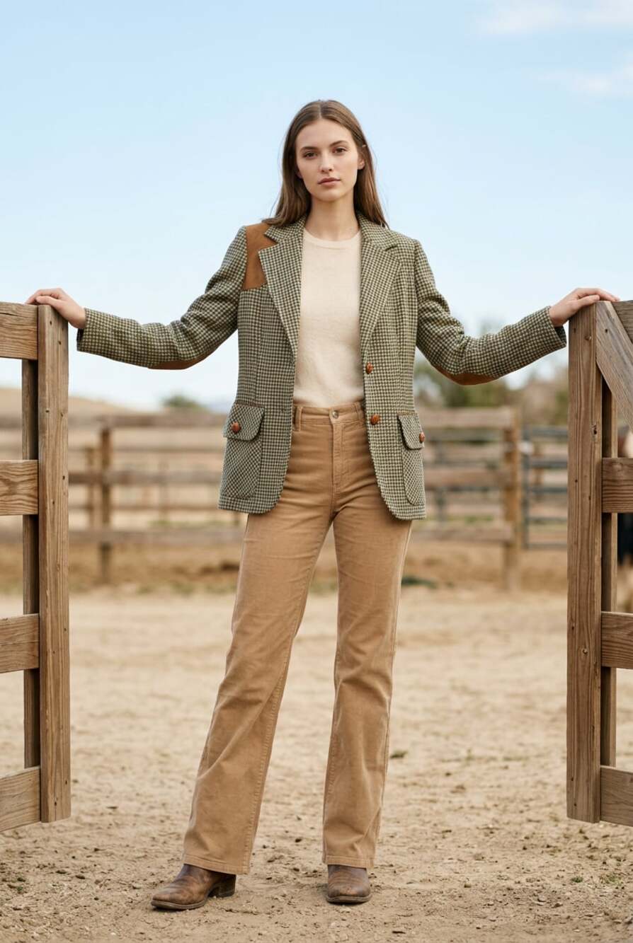 Vintage ACT III Houndstooth Blazer with Faux Suede Elbow Patches and Shoulder De